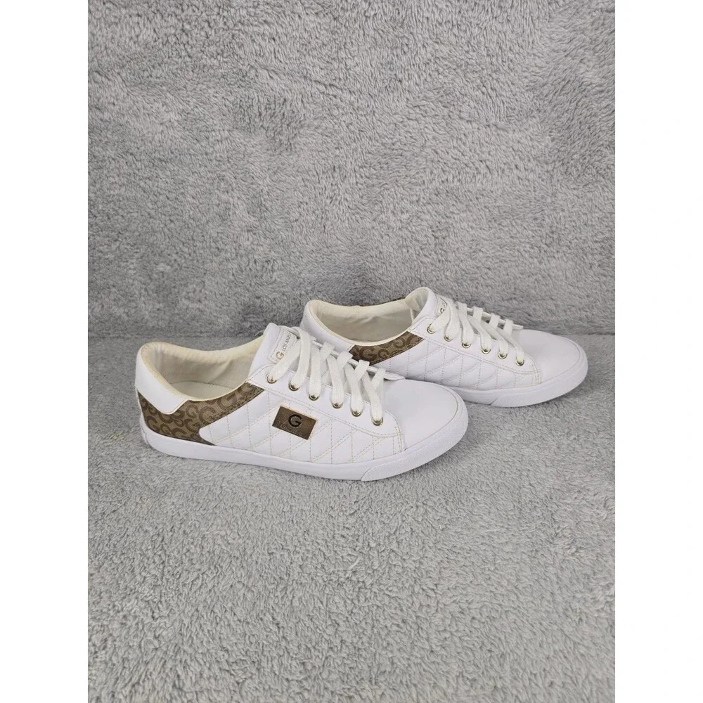 G by GUESS Sports Sneakers for Women, White with Brown Details and Padded, Sz9.5
